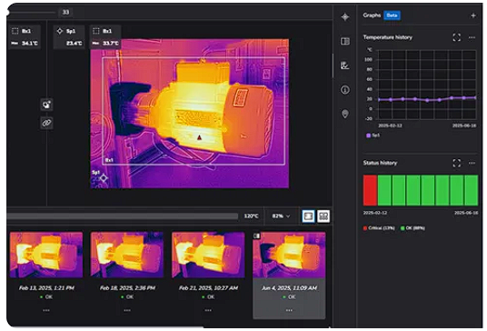 Interface do FLIR Assetlink para gestão de ativos e histórico de inspeções
