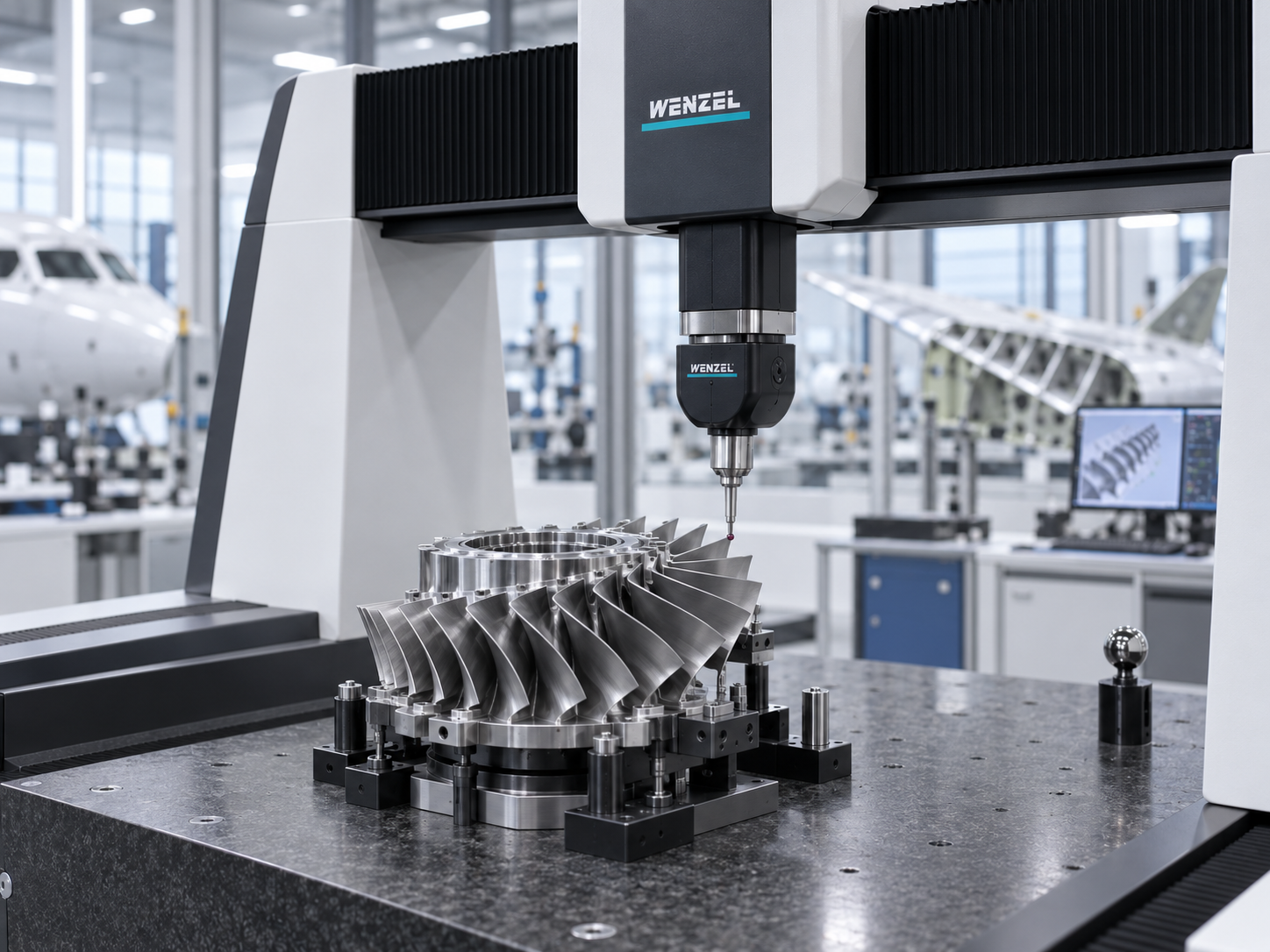 CMM em inspeção dimensional de componente aeroespacial
