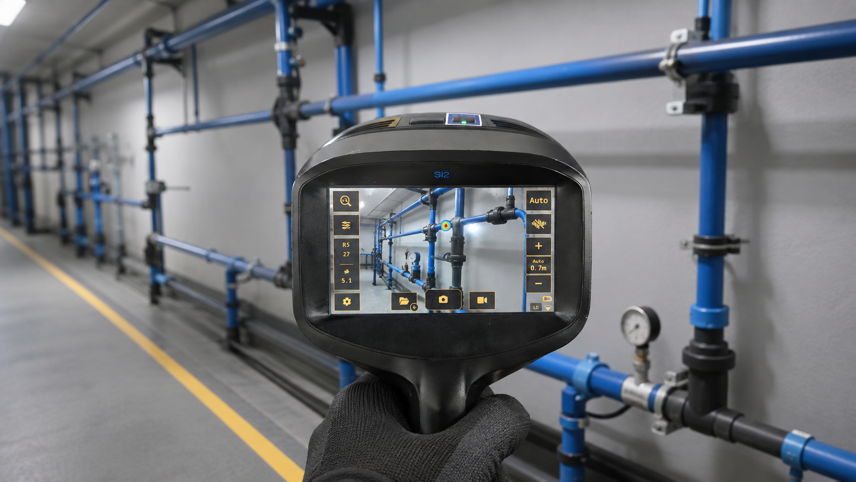 Câmera acústica FLIR Si2 em inspeção de uma rede industrial de ar comprimido