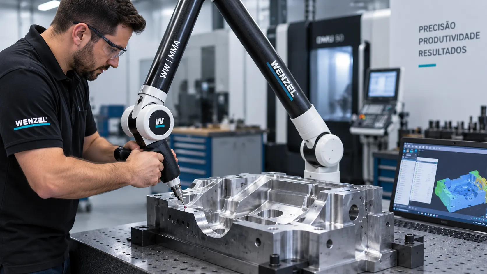 Braço de medição tridimensional aplicado em máquinas e equipamentos industriais