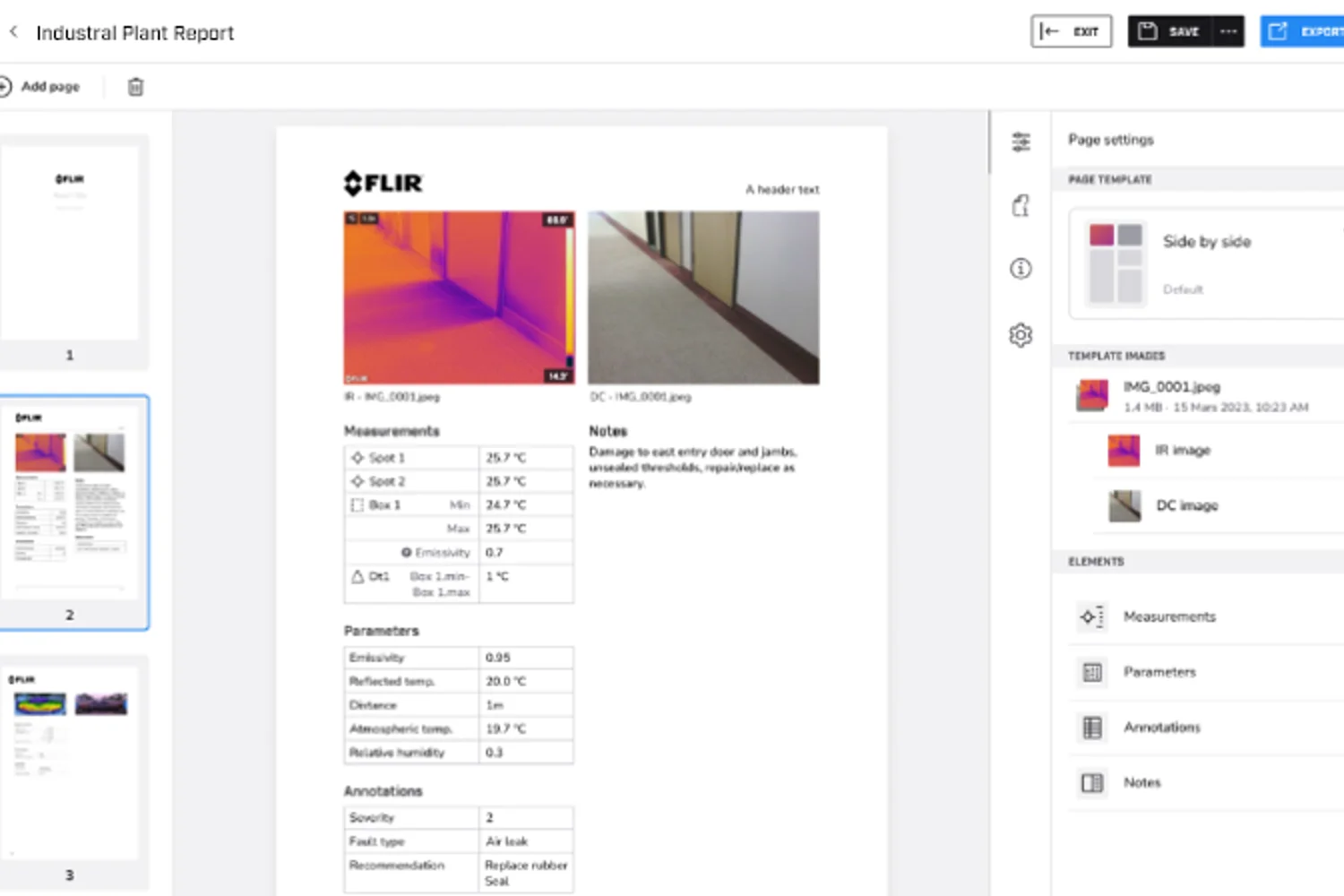 Interface oficial FLIR Ignite com preparação de relatório
