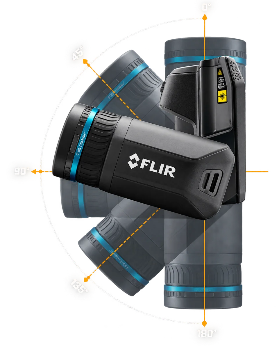 Exemplo de câmera FLIR T530 com bloco óptico articulável