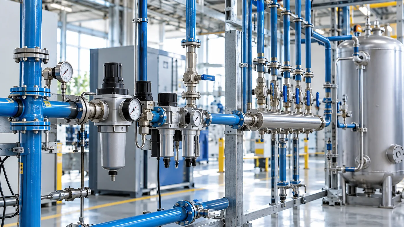 Rede industrial de ar comprimido e gases pressurizados